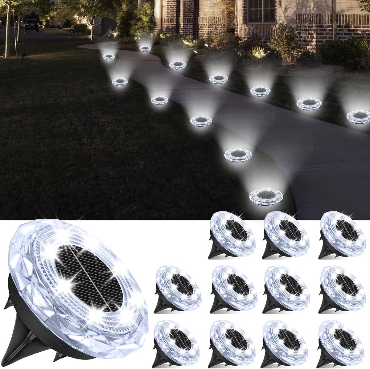 Vloerverlichting op zonne-energie - Koudwit - 12 Stuks - Waterdichte LED Lampen voor Buiten - Voor Tuin en Oprit