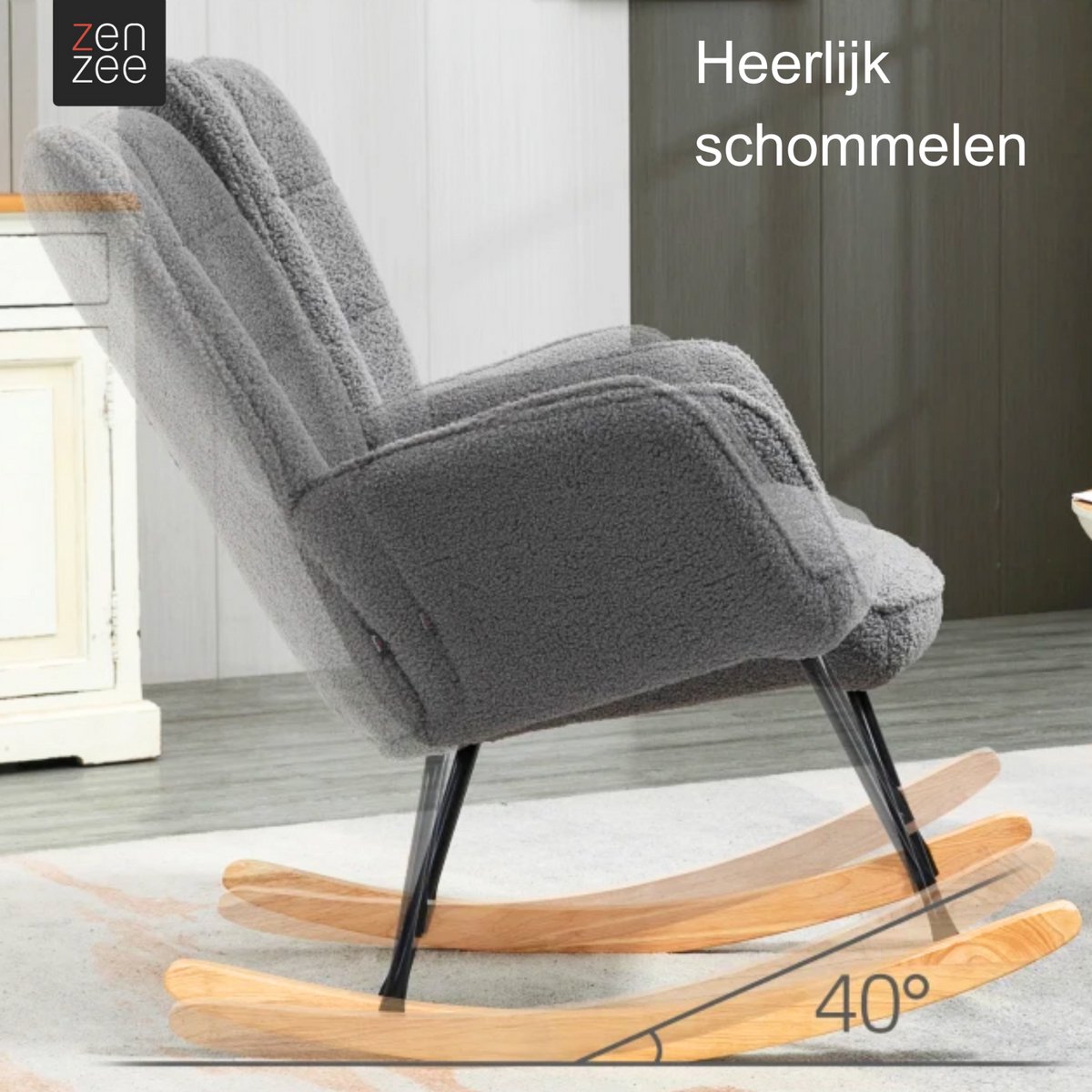 Schommelstoel - Stoelen - Meubels - Fauteuil - Grijs - 92 cm x 71 cm x 101 cm — afbeelding 17