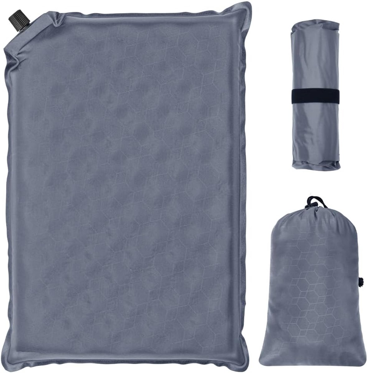 SnelShoppen - Opblaasbare Zitkussen Vouwbaar Campingkussen Grijs-A | Ultralicht Waterdicht Zitkussen met Draagtas voor Camping, Wandelen, Picknick, St