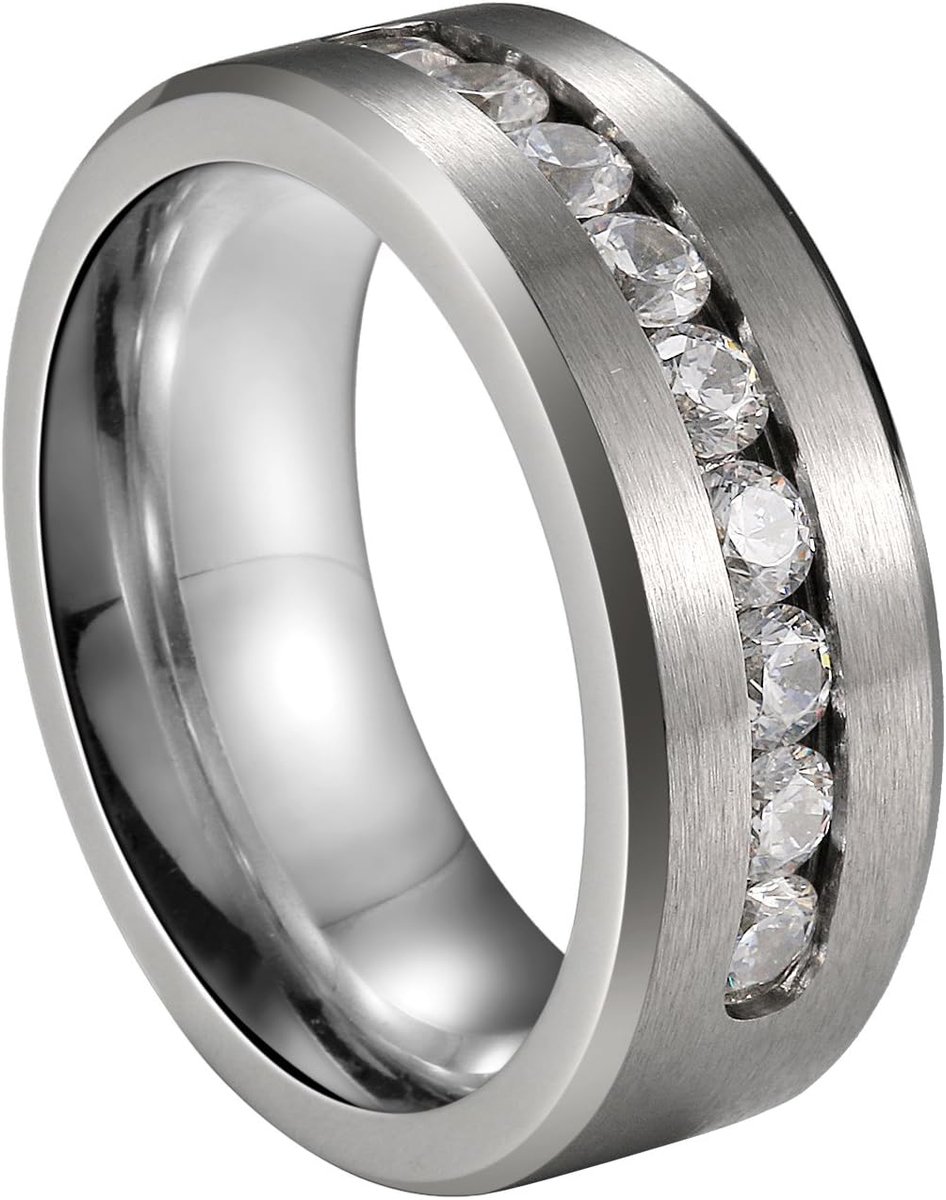 Sieraad 8 mm roestvrij stalen ring band CZ zirkoon zirkonia zilver toon huwelijk verlovingsringen verlovingsringen verlovingsringen heren