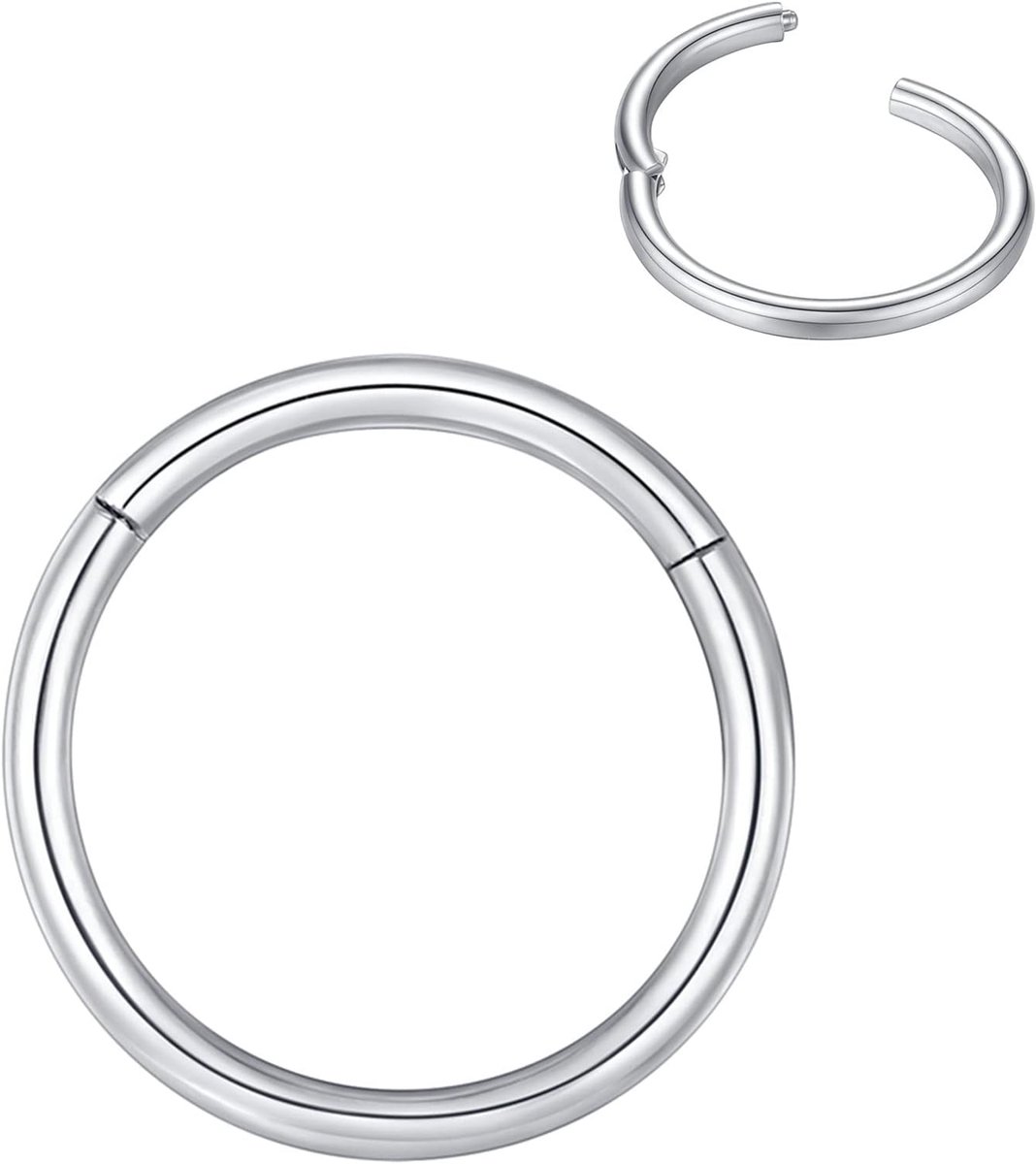 316L, chirurgisch staal, kraakbeen oorbel septum clicker ring, 0,8 mm 1,0 mm 1,2 mm 1,6 mm 2,0 mm, roestvrij staal, inklapbare segmentring, lippenring, oorlelring, conch daith helix rook tragus snug ear, bodypiercing, sieraden, Roestvrij staal Zilver