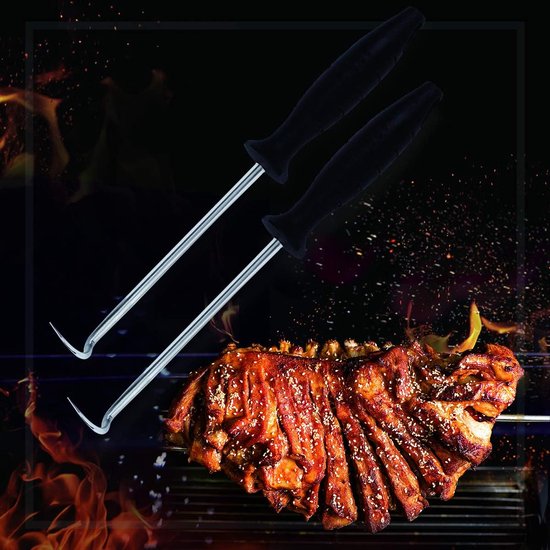 BIGSUNNY Heavy Duty varkensstaart voedsel Flipper, roestvrij staal grillen vlees haak, grote 12 inch — afbeelding 2
