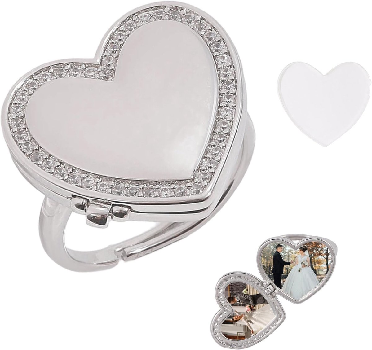 verstelbare medaillonring met gegraveerde foto aan de binnenkant voor vrouwen voor verjaardag jubileum of Valentijnsdag, Messing