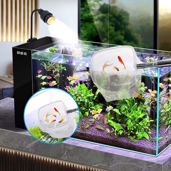 Aquariumvisnet met uittrekbare handgreep, klein en fijn en zacht visnet, groter vierkant net voor het reinigen van kleine aquaria, koivijvers en zwembaden — afbeelding 4