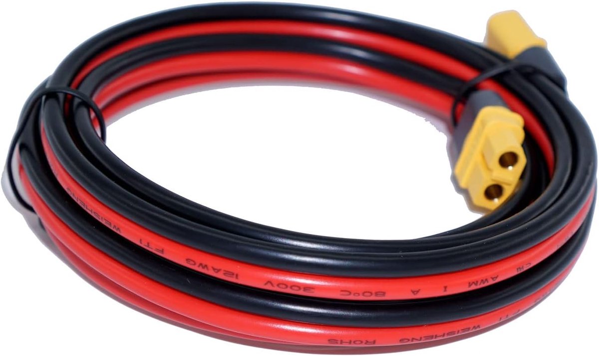 SnelShoppen - XT60 Verlengkabel 1.8m - 12AWG XT60 Kabel Verlengplug naar Bus Verlengkabel voor EcoFlow Powerstation en Zonnepaneel - Flexibel, Waterdi