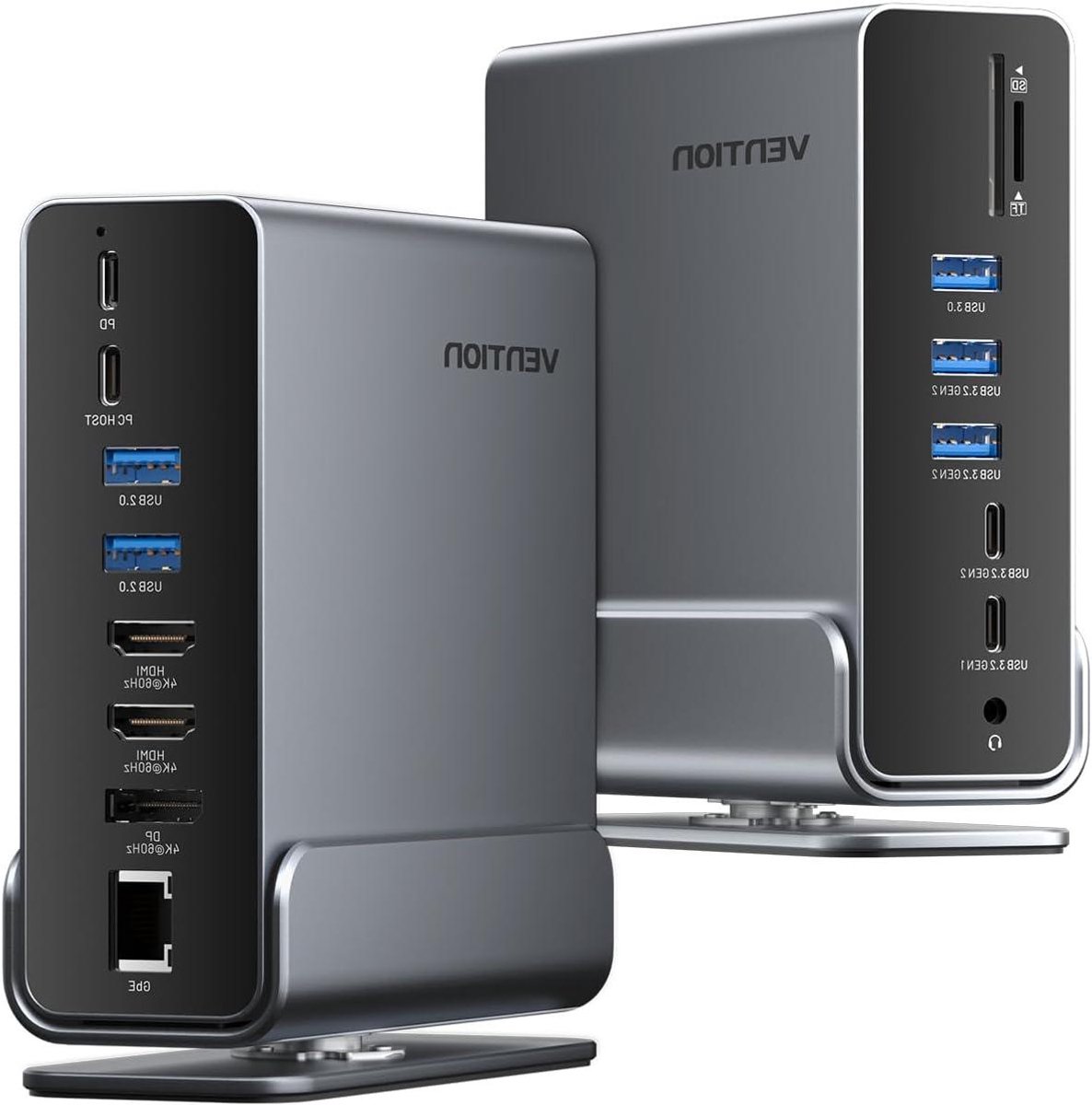 USB C Docking Station - 16-in-1 Hub - Multitasken op kantoor - Ondersteunt 3 monitoren - 100W Power Delivery - Zwart