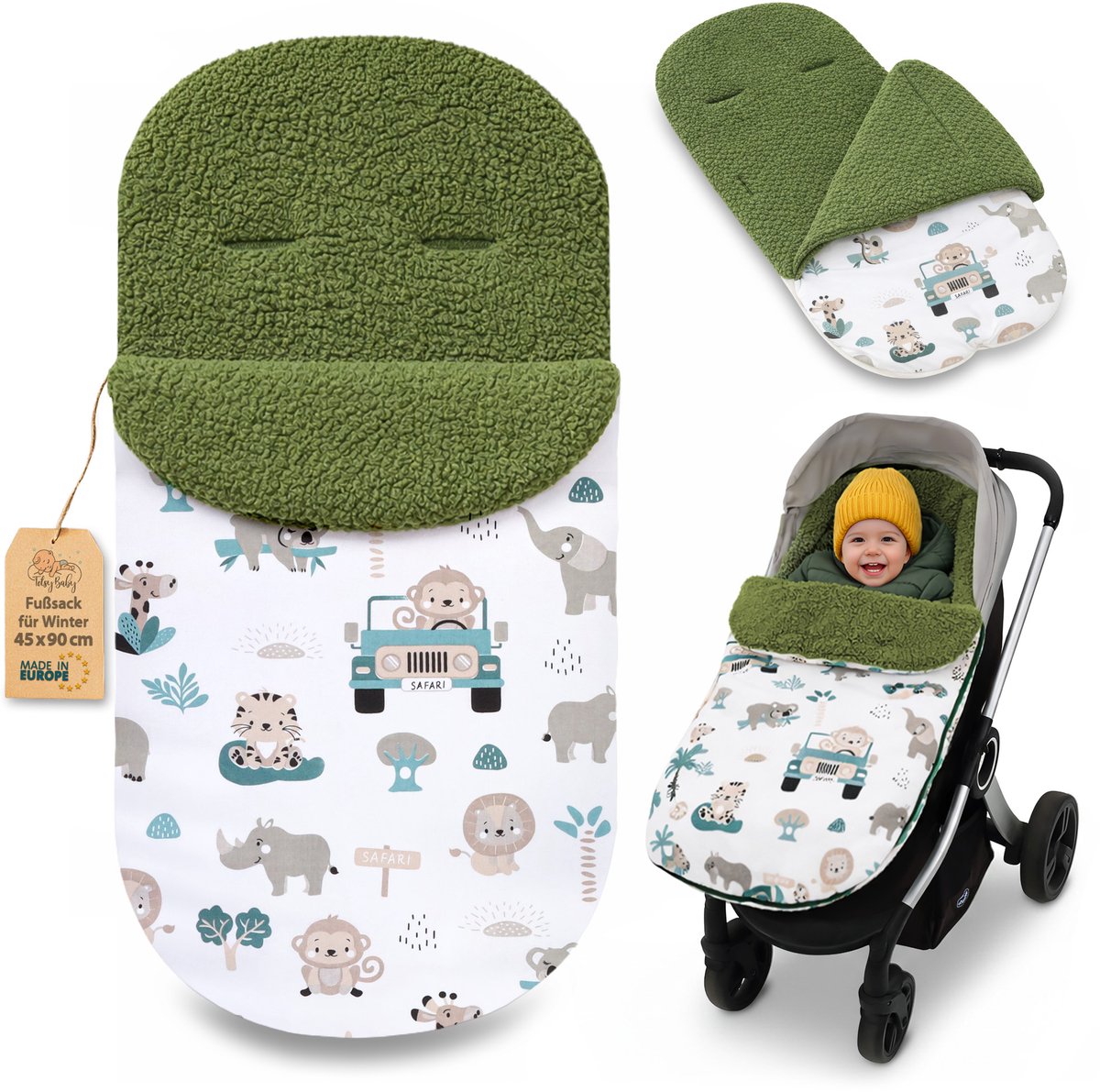 Voetenzak Kinderwagen en Buggy voor de Winter 90x45 cm - Winter Voetenzak Warme Inleg Omslagdeken Baby Accessoire warm Boucle Oeko-Tex certificaat Afrika
