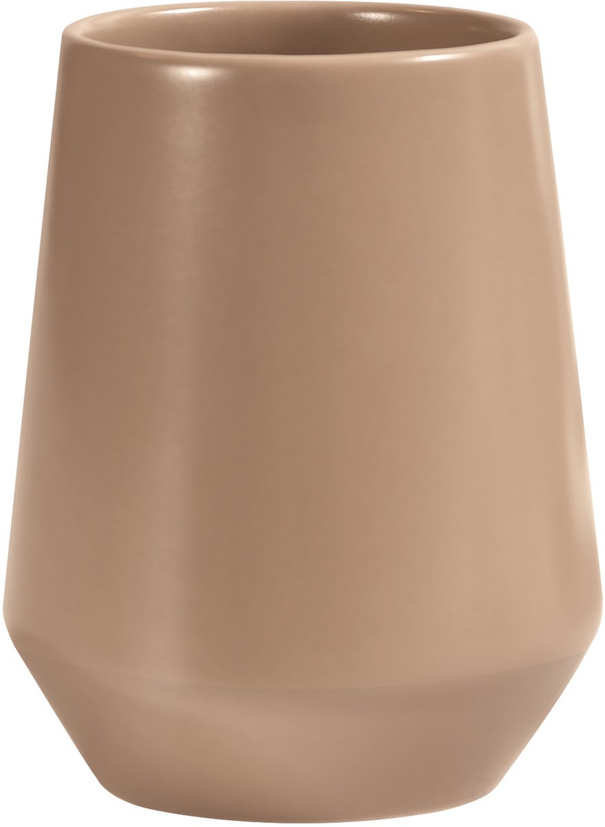 Spirella Joshua Cappuccino Tandenborstelhouder – Keramische Borstelhouder met Mat Gouden Afwerking – 9x9x11,5 cm