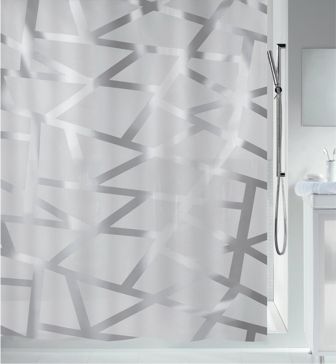 Spirella Bizarre Douchegordijn Zilver - PEVA Douchegordijnen 180x200 cm - Waterafstotend met Decoratief Zilverpatroon