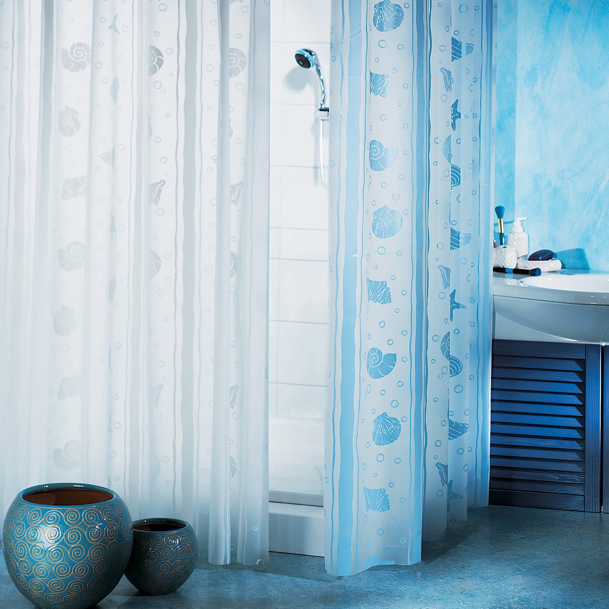MSV Deauville Douchegordijn PVC – Waterdicht Douchegordijn in Hemelsblauw – 180x200 cm