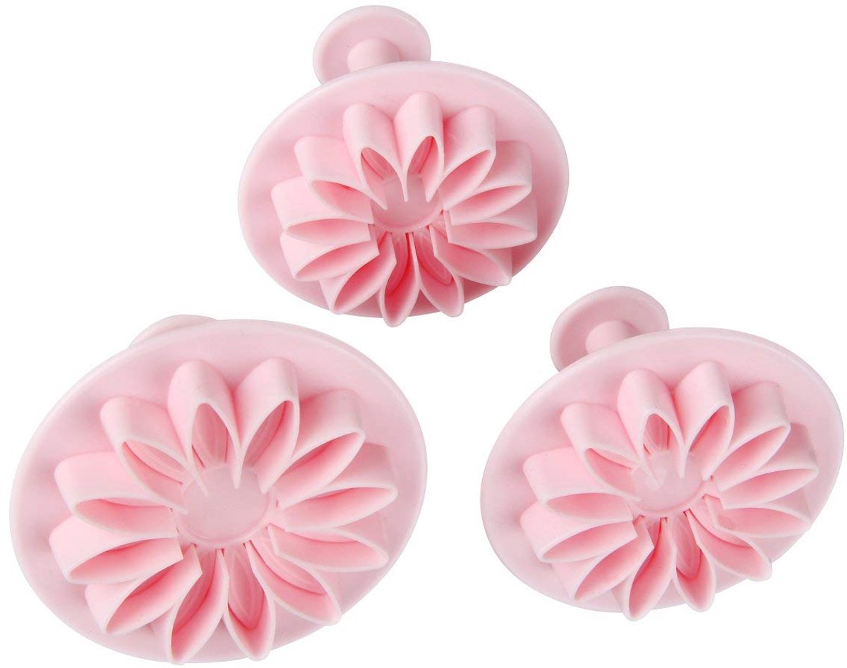 Fondant uitstekerset 3-delig fondant uitsteker bloem 5,5/6/7cm in roze, kunststof