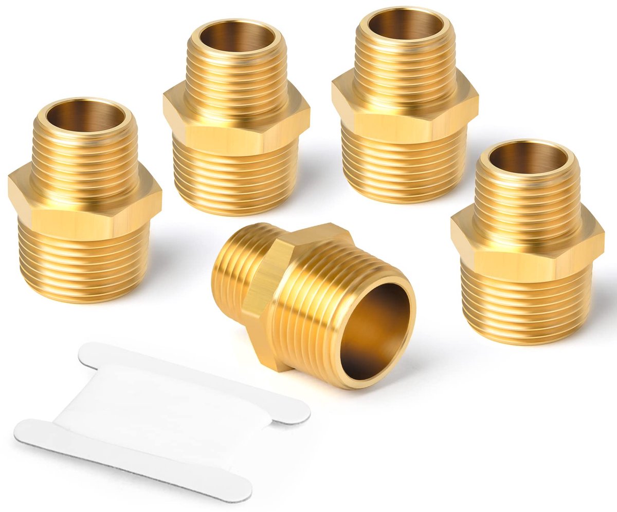 5 stuks messing buisfitting, reduceerbare zeskantnippel, 1/2“ x 1/4” mannelijke BSP koppelingsconnector voor water/olie/gas