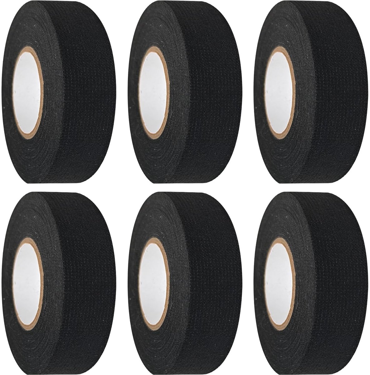 6 rollen kabelboom weefgetouw isolerende tapes, zwarte stof tape zelfklevende bedrading weefgetouwtape 19 mm x 15 m, hittebestendige doek elektrische tapes voor auto, auto, motorfiets, voertuig