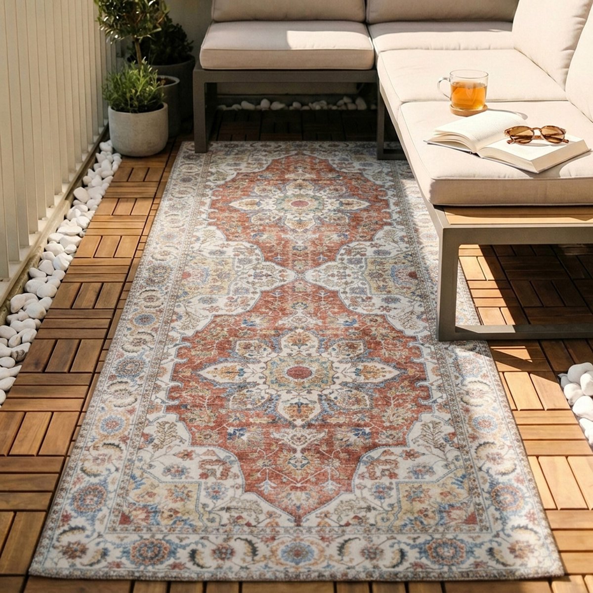 Fraai Wasbare loper - Domingo Mandala Terracotta - 80x250cm