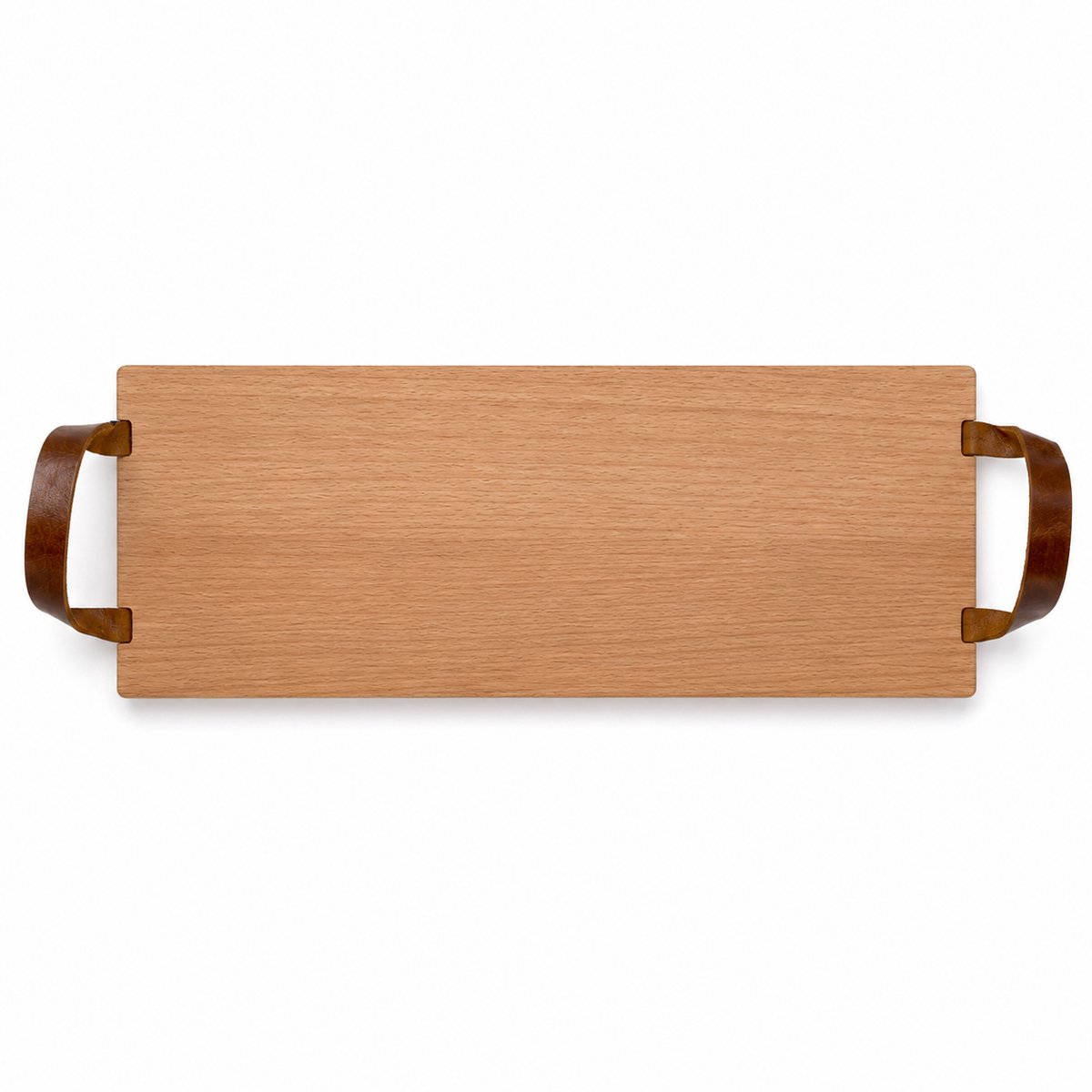 Borrelplank met Leren Handvatten – Beukenhout – Luxe Serveerplank en Kaasplank – 48 x 17 cm