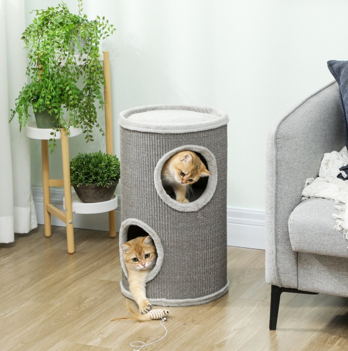 REDOM - Krabton voor katten - Dubbele laag met 2 openingen - Sisal kraboppervlak - Pluche rand - Ø 35 x 60 cm