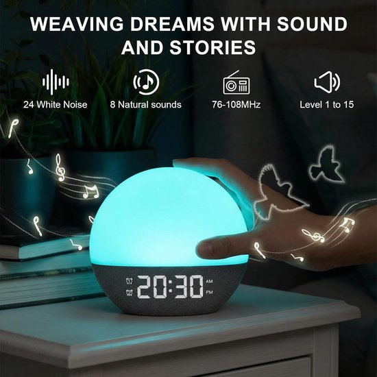 Wekker met Zonsopgang - Wake-up light Nachtlamp - Rustig Wakker Worden - 24 Natuurlijke Geluiden - 17x16 cm - Meerkleurig — afbeelding 4