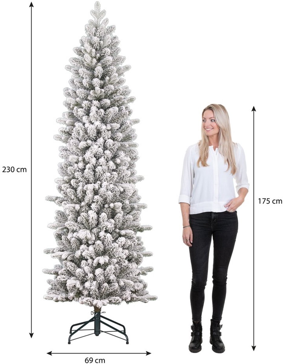 Black Box Trees Harma Pilaarvorm Kerstboom - Kunstboom met Besneeuwde Afwerking - Kerstversiering voor Binnen - Smal Model met 989 Takken - H230 x Ø69 cm - Groen Frosted – foto 2
