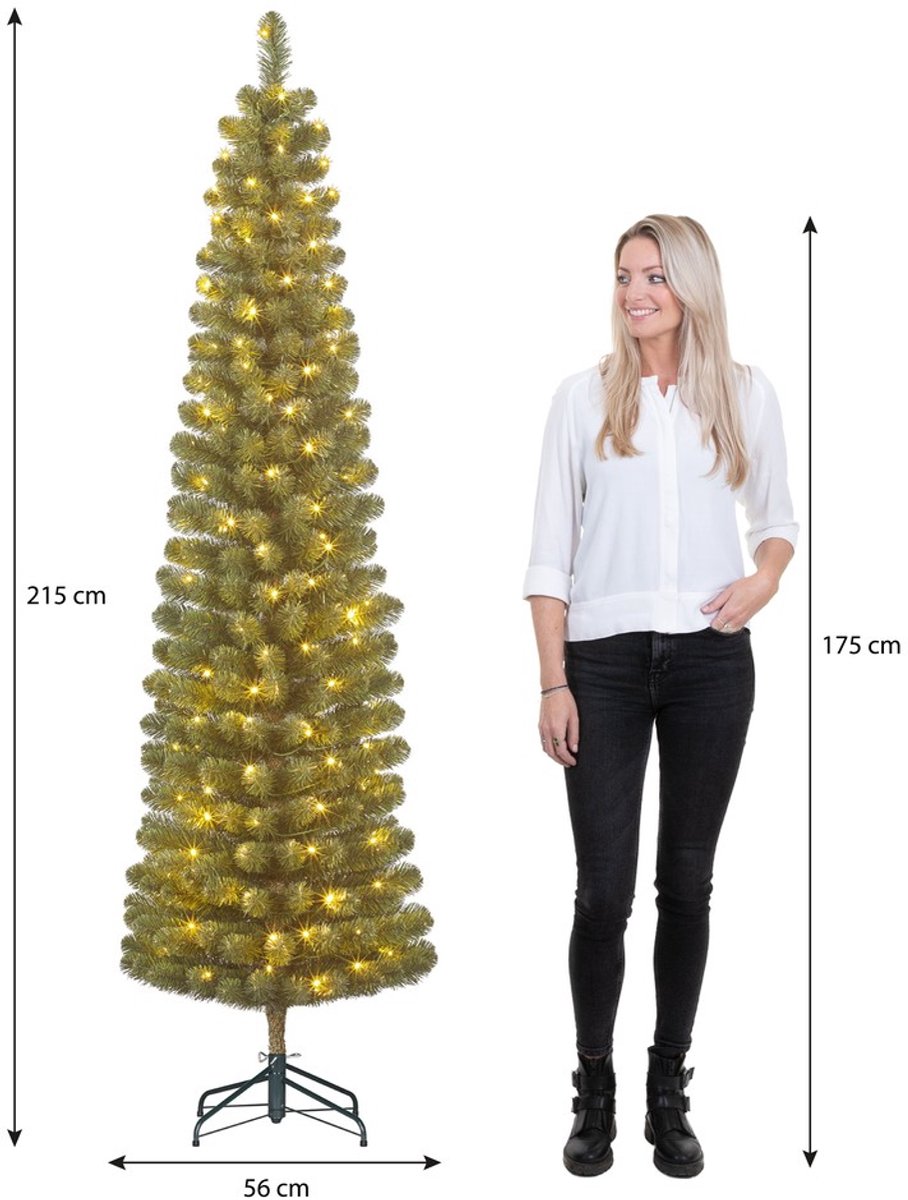 Black Box Trees Charlton Smalle Kerstboom met Timer en Dimfunctie - Kerstversiering voor Binnen tijdens de Feestdagen - Kunstboom met Scharnierconstructie - H215 x Ø56 cm - Groen – foto 2