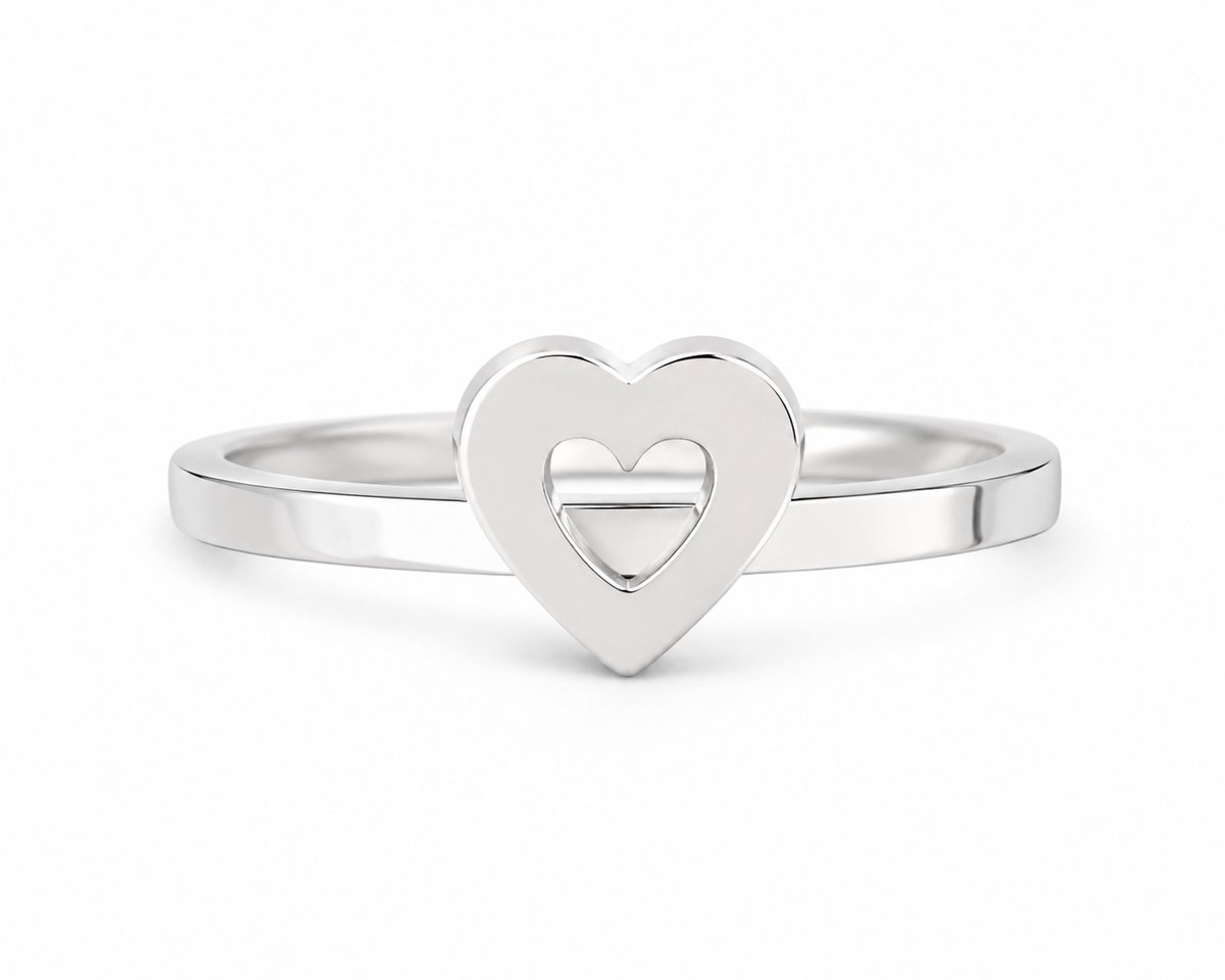925 Zilveren Kinderring met Hartje –Maat: 14.25 mm- Tienerring – Zilveren Ring voor Meisjes – Open Hart – Lief Cadeau