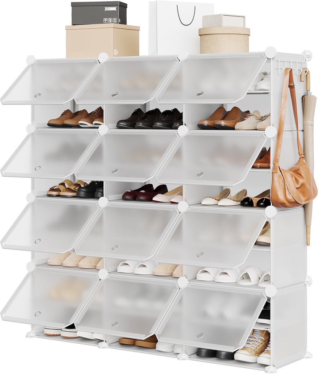 Triumpunpre Schoenenkast 3 Rijen 8 Lagen – Kunststof Schoenenrek met Vakken, Ruimtebesparend & Stevig – voor Hal, Slaapkamer & Woonkamer – 126 x 32 x 127 cm – Wit