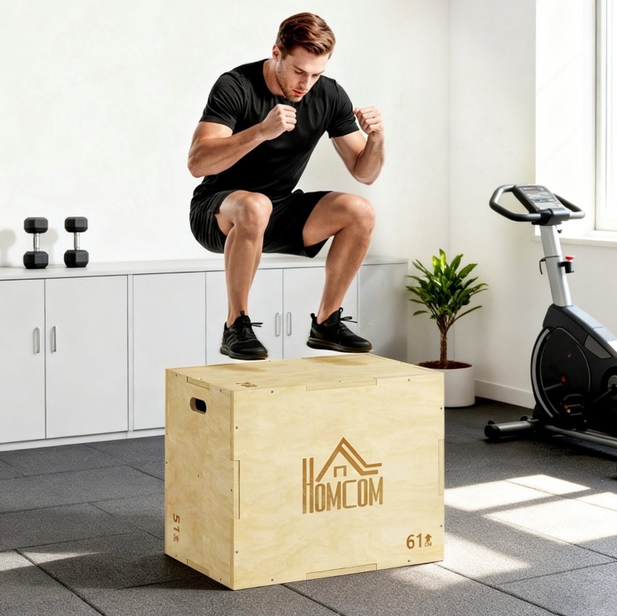 REDOM - Plyobox - 3-in-1 ontwerp met 3 hoogtes - Met handgreepopeningen - Hout - Voor training van benen en springkracht - 61 x 51 x 76 cm