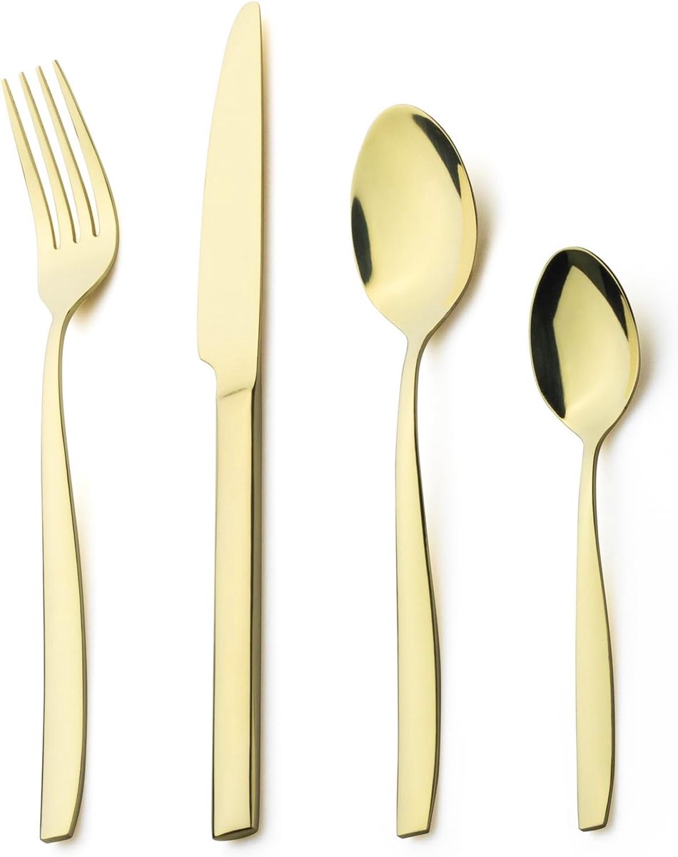 Alata Bristol 32-delig champagne goud roestvrij staal bestekset, serviesgoed zilverwerkset met lepel, mes en vorkset, service voor 8, vaatwasmachinebestendig/dagelijks gebruik, spiegel