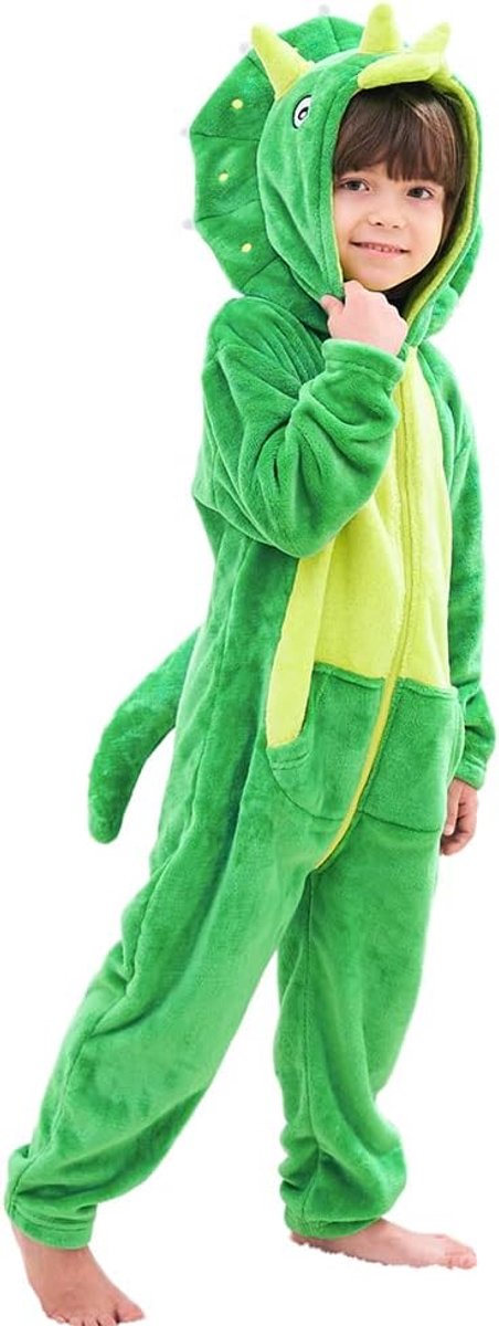 Dinosaurus Kostuum voor Kinderen, Flanel Onesie Romper met Capuchon,Carnaval Kostuum