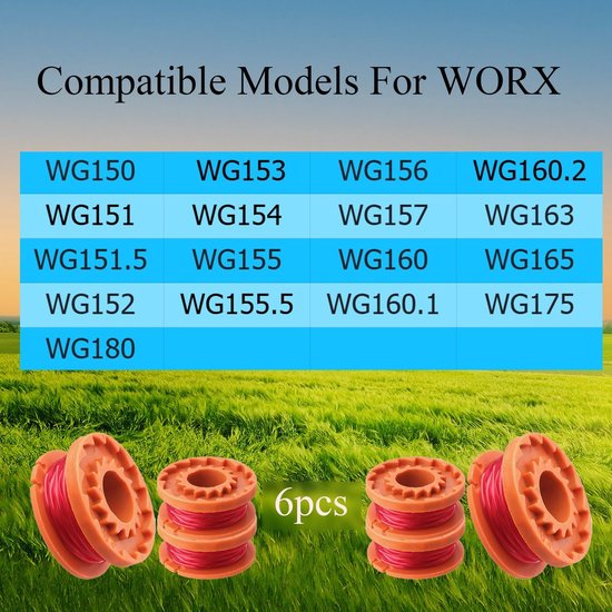 6 stuks grastrimmerspoel voor Worx McGregor MCT2X1825 CLGT18LG/1 WX150 WG163E WG157E grasmaaier grastrimmer spoel vervanging (Worx) — afbeelding 2