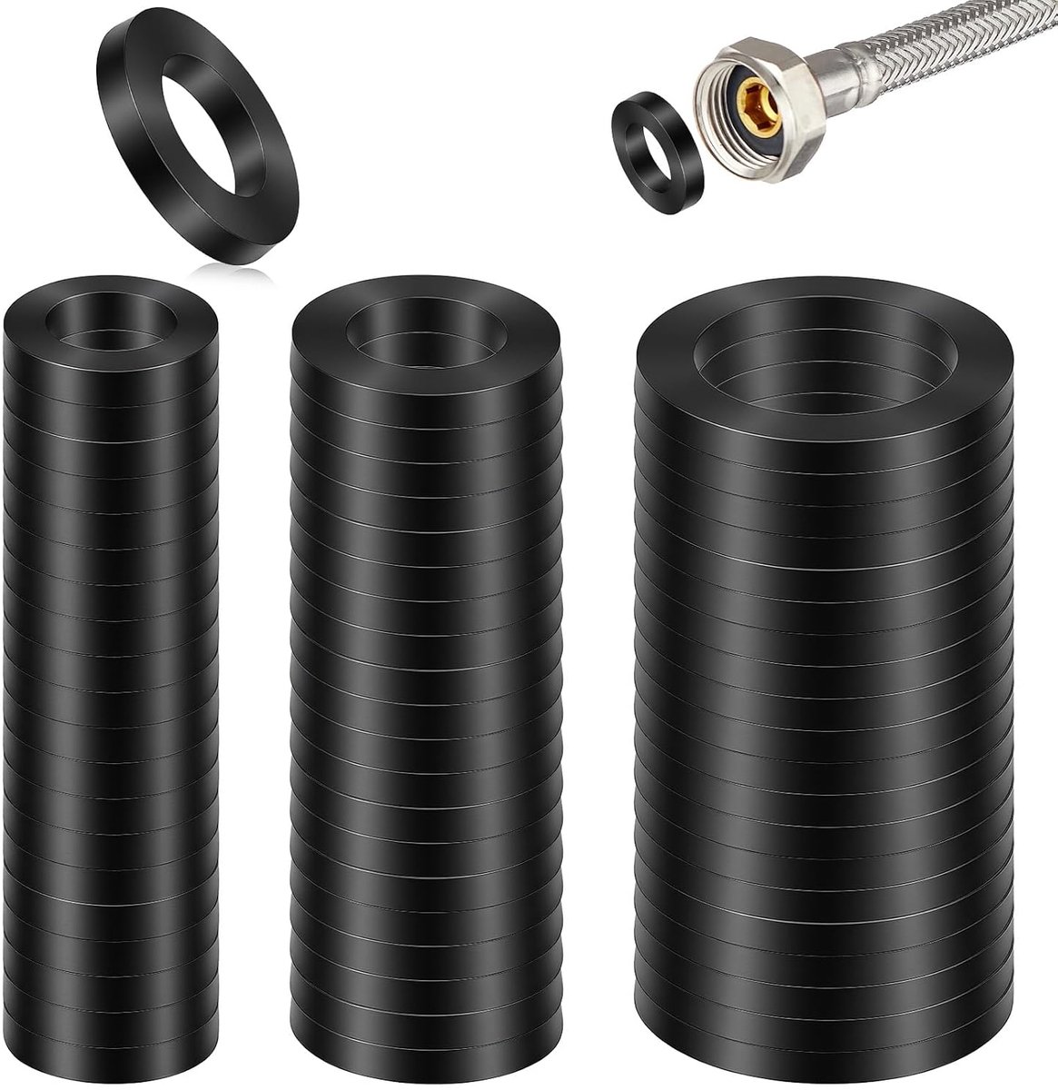 60 stuks douchekoppakking, rubberen afdichtingsringen, douchekop, slangringen, O-ringen, lekvrije sanitaire afdichtingen voor kraan, tuinconnector (1/2 inch, 3/4 inch, 1 inch)