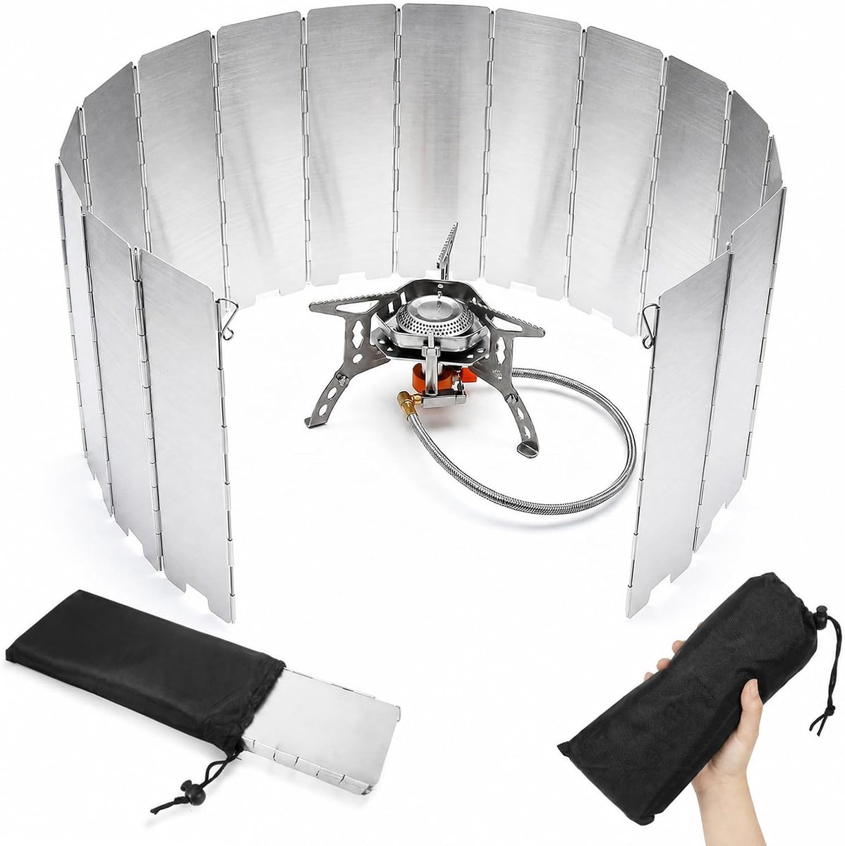 16 platen inklapbare voorruit, licht opvouwbaar aluminium windscherm camping voor outdoor barbecue, oven, gasfornuis
