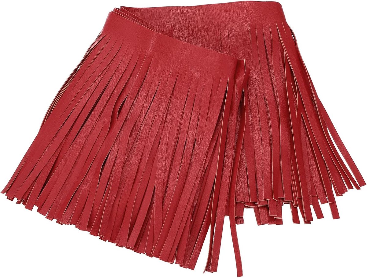 2 meter brede franjes van PU-leer, 15 cm breed, dubbelzijdig lint, franjes, leer, naaien, voor doe-het-zelf, handwerk, kleding, handtas, versiering, decoratie, rood