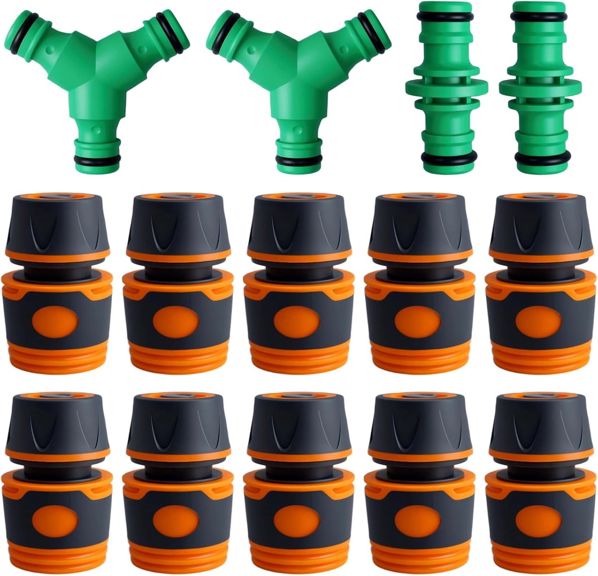 11 stuks slangverbinders met 2 Y-splitter en 2 dubbele stekkers, snel de aansluitslangadapter, ABS + TPR slangkoppeling 1/2 inch, slangkoppeling, snelle conversie