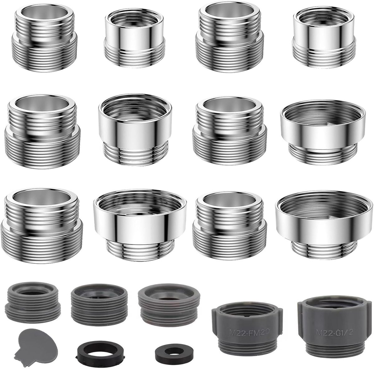 12 stuks kraanadapterset, universele adapter met schroefdraad, draadadapter voor buitenschroefdraad dubbele schroefdraad kraanbeluchter aansluiting voor keuken tuinslang