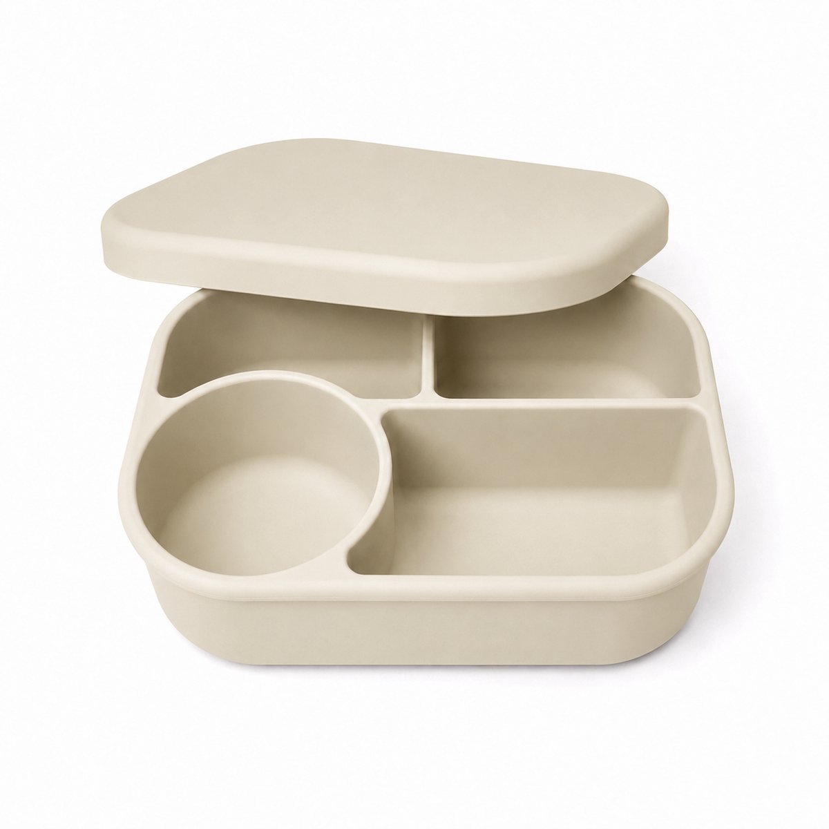 VHV Lunchbox - Siliconen Bento Lunchbox met 4 Vakken - Geschikt voor Magnetron, Koelkast en Vriezer - 19,5 x 14,5 x 6 cm - Voor School, Werk en Onderweg - Crèmebeige