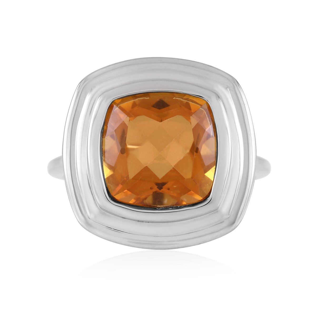 Cavill - Zilveren Ring met Oranje Kwarts 3,563 ct - 925 Sterling Zilver Platina Coating - Antiek Kussenslijpsel - Elegante Braziliaanse Edelsteen