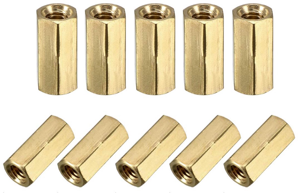 sourcing map 100 stuks rechte PCB kolom binnendraad zeskant afstandhouder messing M3x5x14mm 30pcs M3 10mm Gold Tone