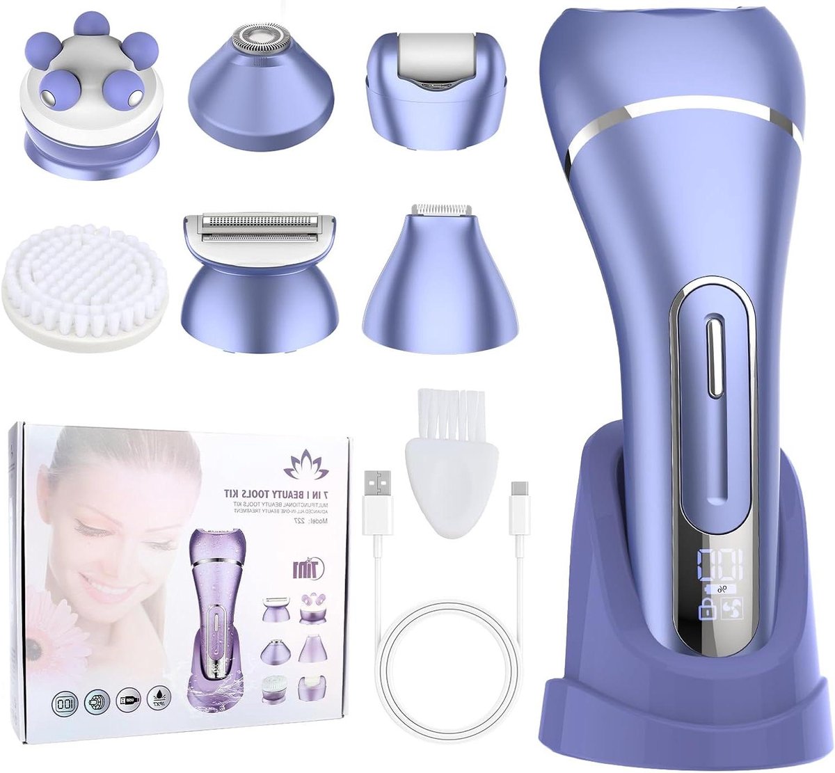 Ontharingsapparaat voor vrouwen - Elektrisch scheerapparaat - Gladde huid - 7-in-1 set - IPX7 waterdicht - Wit