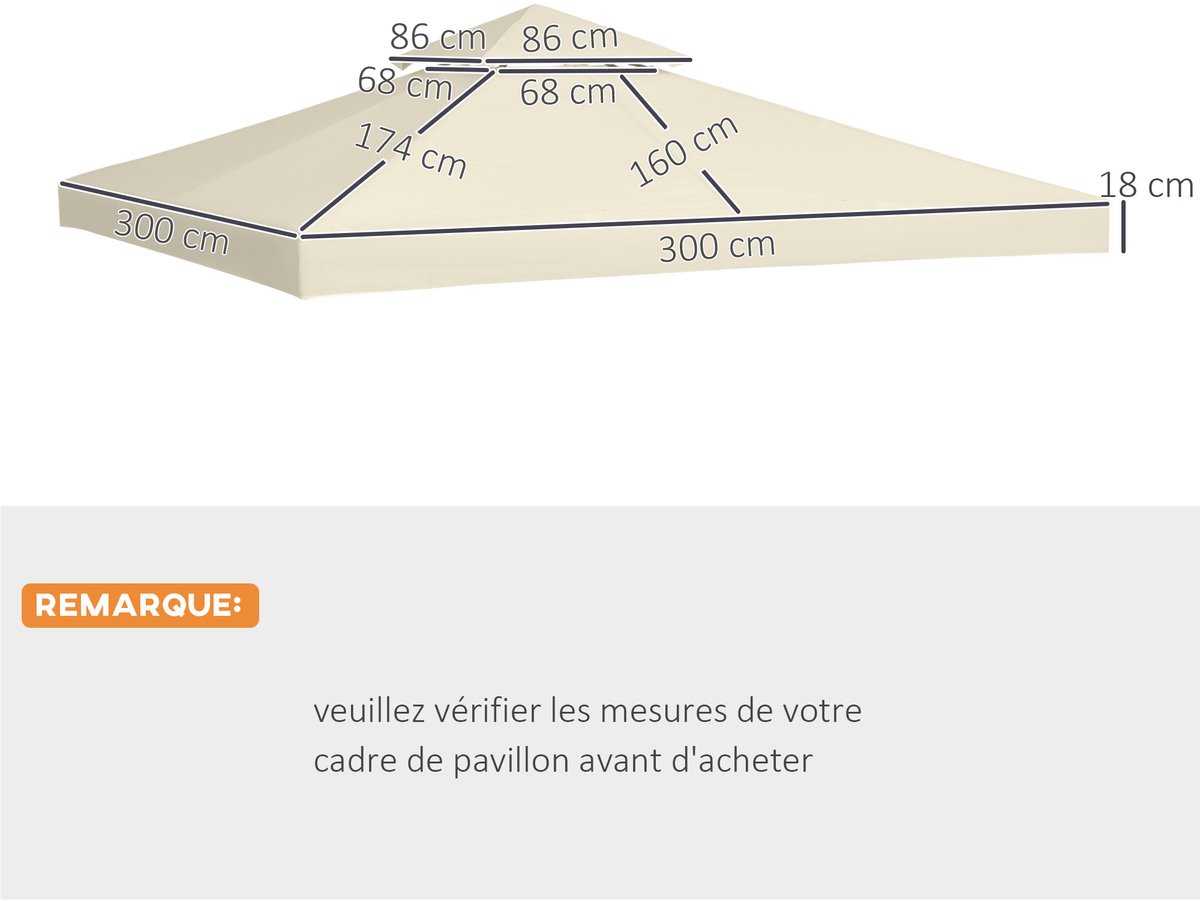 1 stuk - Tuin gazebo dak vervanging - gazebo dak vervanging - boog tent - 3 x 3 m - beige