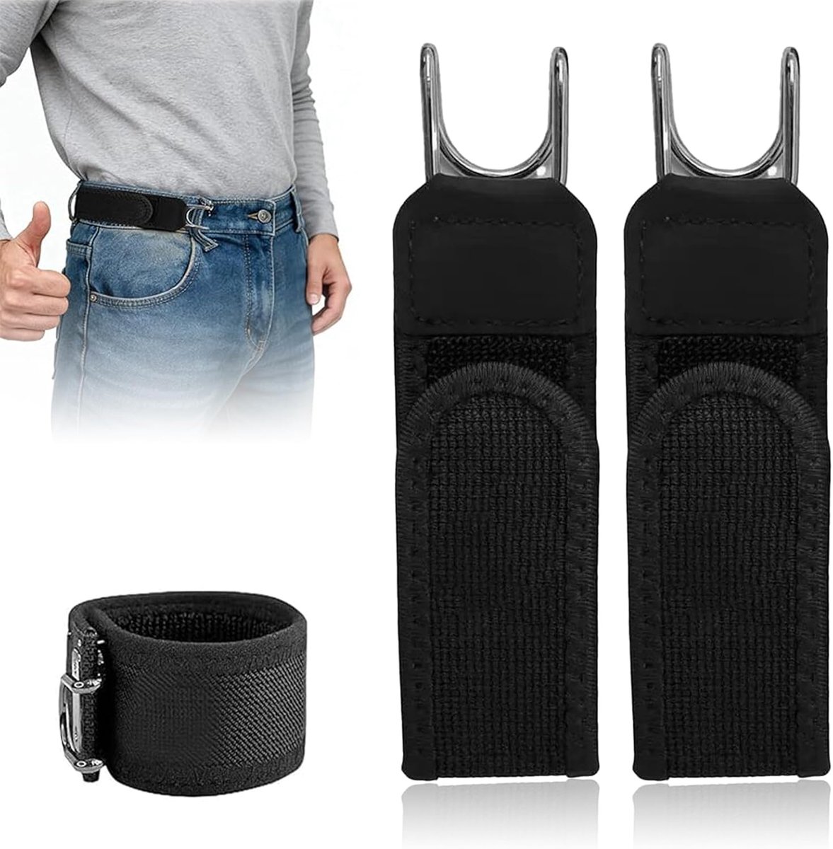 Riemen zonder gesp, riem zonder gesp voor heren en dames, gesp loze riem met metalen haken, klittenband is gemakkelijk aan te passen en te gebruiken
