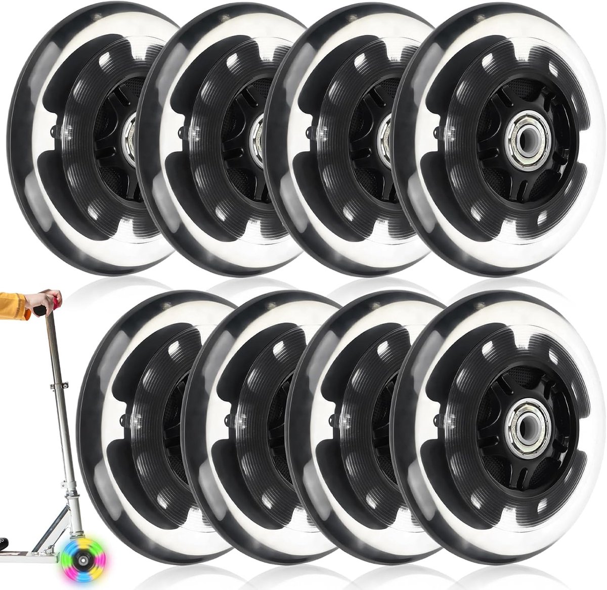 Wielen, 8 stuks, lichtgevende rolschaatsen, wielen met lagers, 80 mm inline skate-wielen, led-knipperwielen, rolschaatsen voor alle soorten rolschaatsen