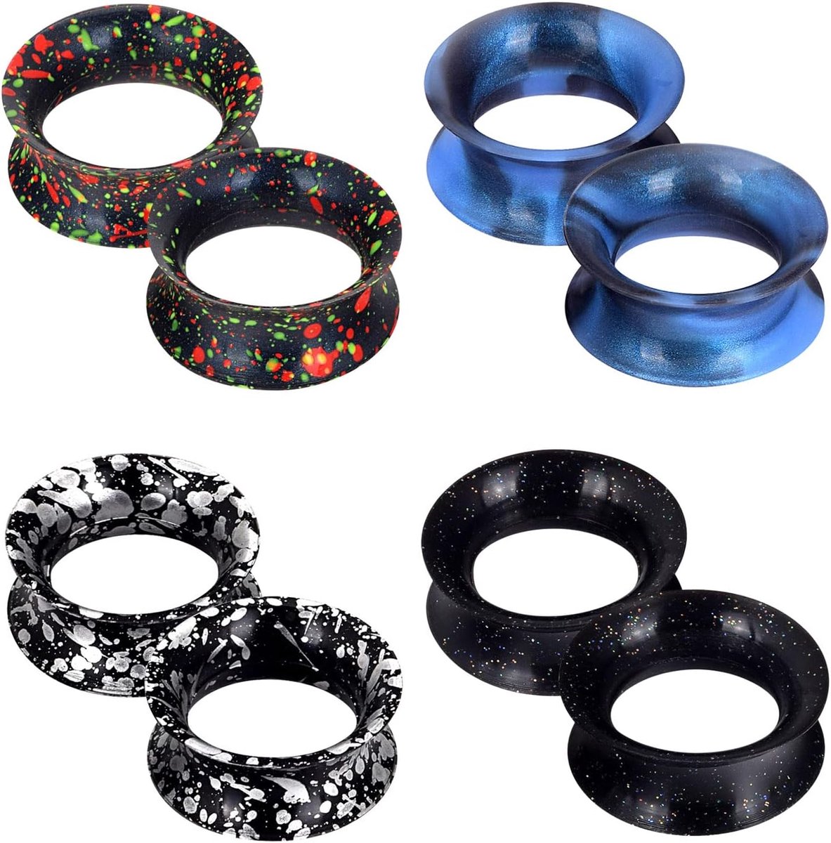 8 stuks/12 stuks set zwart wit siliconen oortunnel set met stippen oor piercing sieraden 6 mm - 16 mm, 20 mm, Siliconen