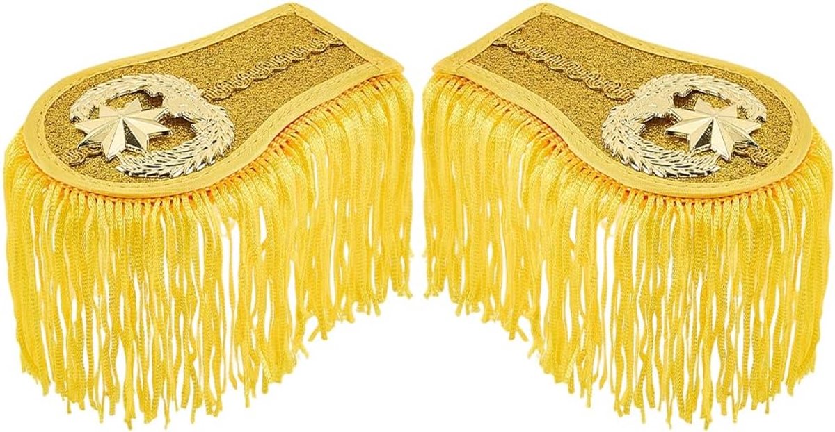 2 Stks Kwastje Epauletten Epauletten Badge Ringmaster Schouder Badge Gouden Link Fringe Kwastje Punk Boards Schouderpads Afneembare Epauletten met Pins voor Cosplay Carnaval Kostuum 20x8cm