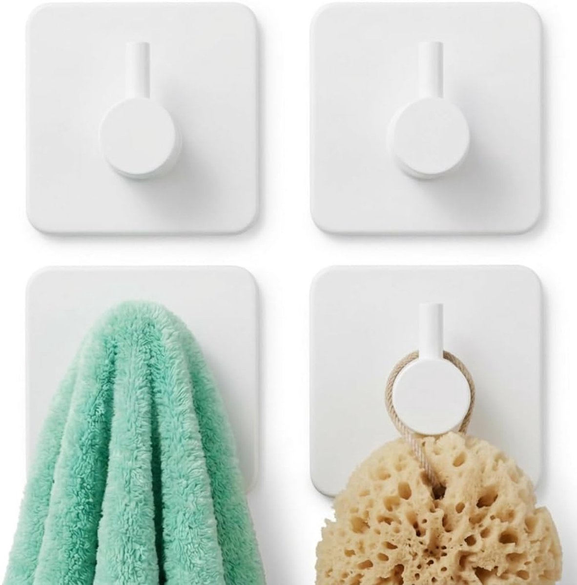 edihome, Handdoekhaak Zelfklevend van RVS, Zelfklevende Haakjes zonder Boren, Wandhaak voor Badkamer Keuken, Zwart Wit Zilver, Set van 4 of 6 Stuks (4 stüks, Wit)
