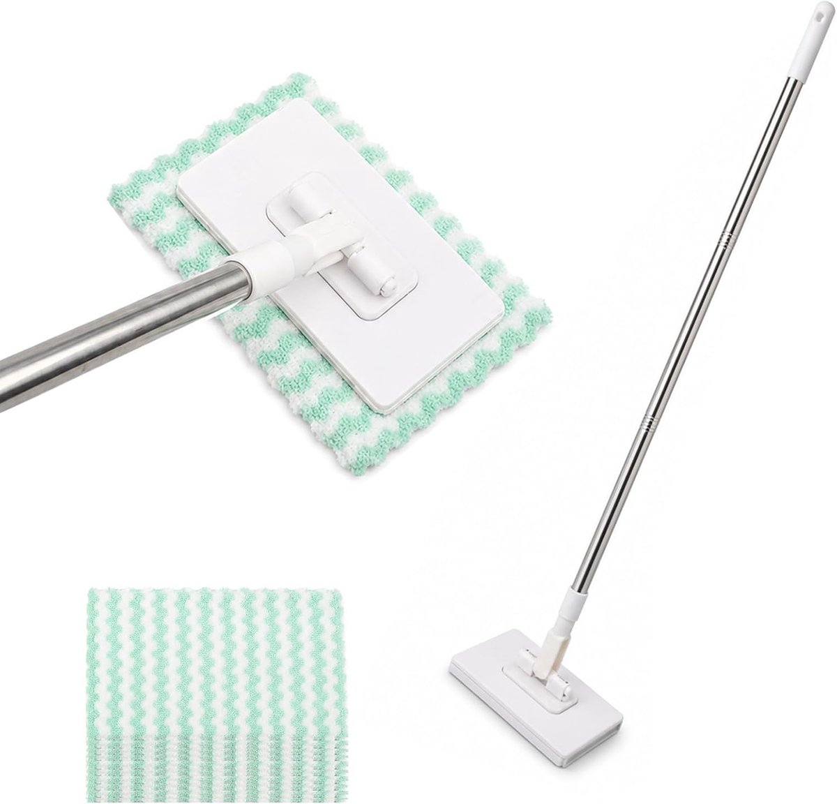 Dweilmop met drukklemsysteem, mini-vloerwisser, zonder handen wassen, wisselen met 1 knop, automatische klemdoek, met 10 herbruikbare microvezeldoeken voor huishouden en keuken