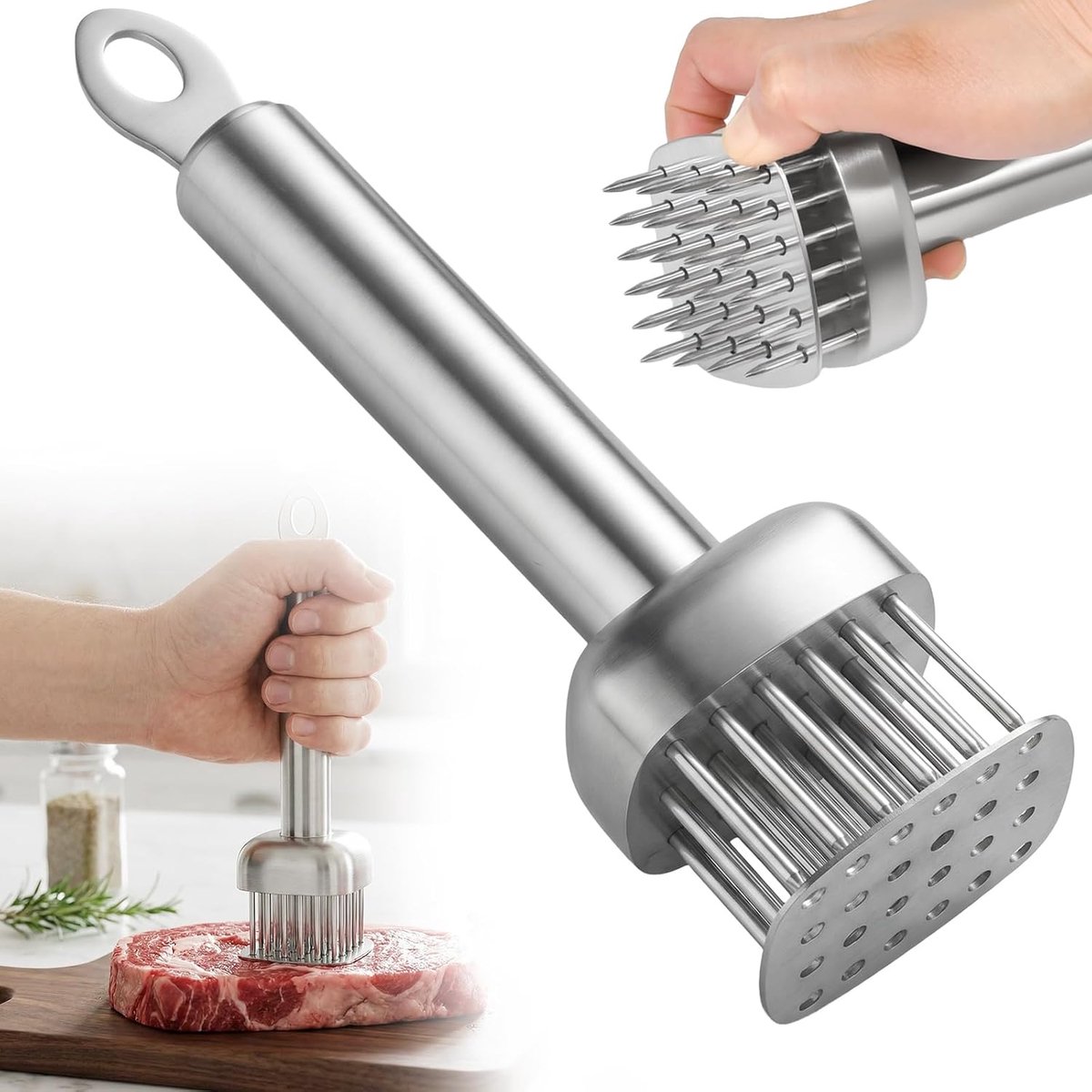 Vleesklopper roestvrij staal vaatwasmachinebestendig 304 roestvrij staal vleeszachter | Vlees Tenderizer Naald vleeshamer kloppen Vaatwasmachinebestendig keukenhulp voor het zacht maken en kloppen van steak