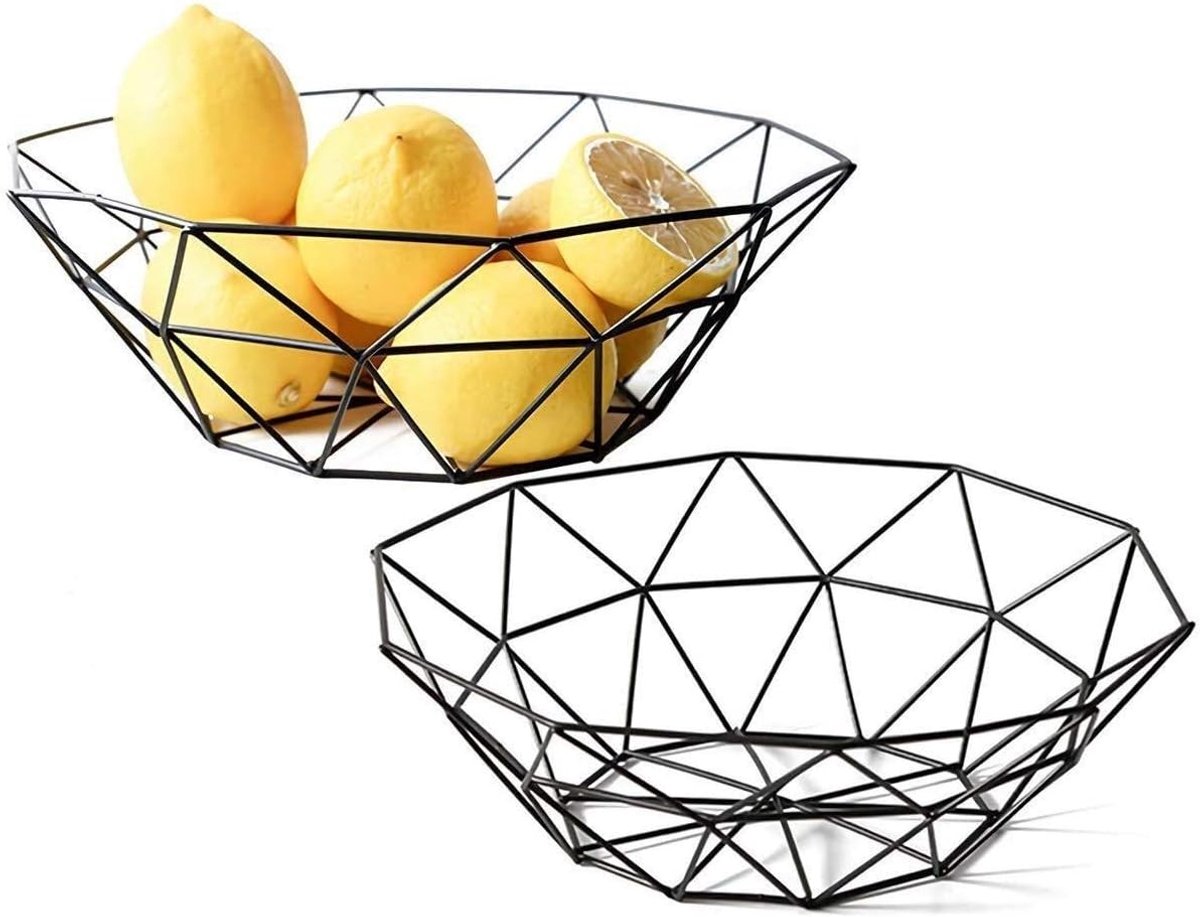 hsj 2 pack metalen draad fruitschaal opslagmanden for groenten brood snacks potpourris, zwart Gemak
