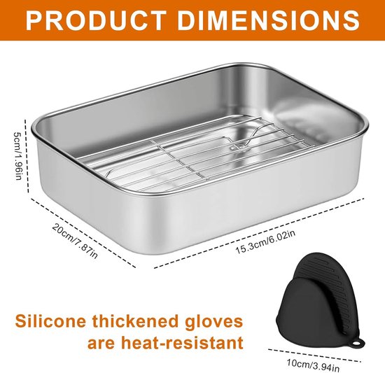 ovenschaal voor airfyer, braadplaat, airfryer-accessoires met frame en beschermgrepen, vierkante pan, heteluchtfriteuse-accessoires, geschikt voor bakken, grillen en braden in de oven — afbeelding 4