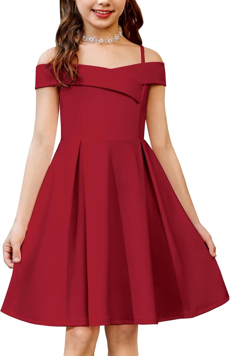 Meisjesjurk, schoudervrij, spaghettibandjes, kinderjurk, mouwloos, feestelijke jurk, zomer, partyjurk, elegante avondjurk voor meisjes, 5-14 jaar
