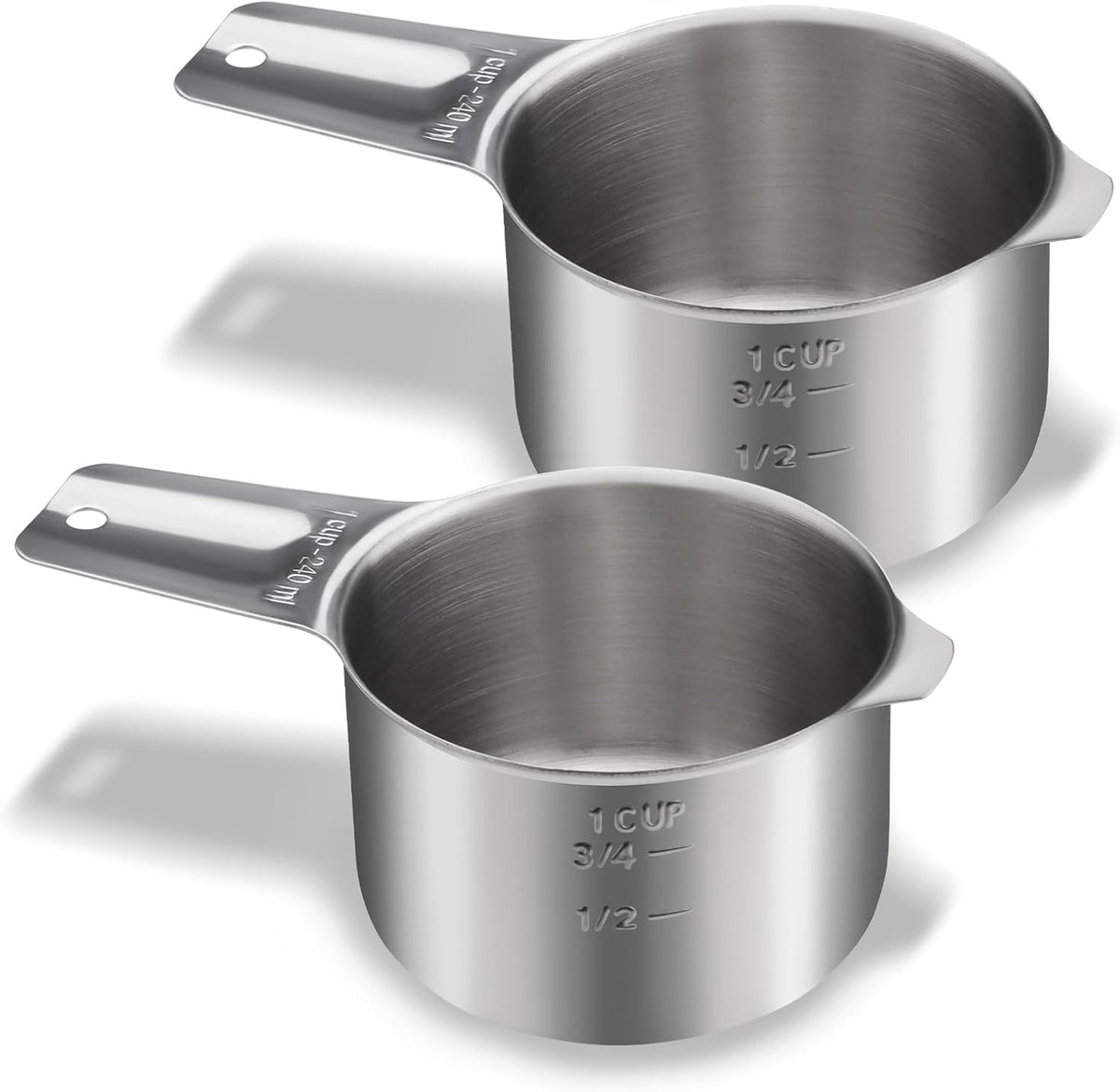 2 stuks 1 kop 240 ml 8 oz roestvrijstalen maatbekers set, nat droog voedsel maatbekers portiecontrole, metalen hondenvoer schep voor kookgerei keuken thuis bakken essentials (2 stuks)